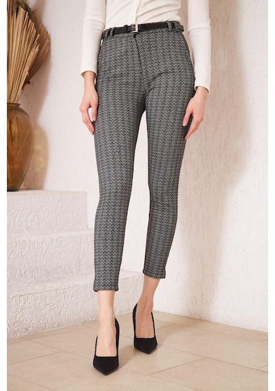 Darlin Moda Siyah Zigzag Desenli Slim Fit Pantolon Dm3000 Siyah