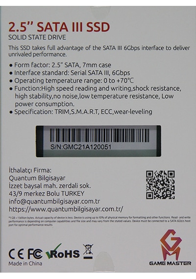 Game Master GMSA240C 2.5" 240 GB 550/500 MB/S SATA 3 SSD