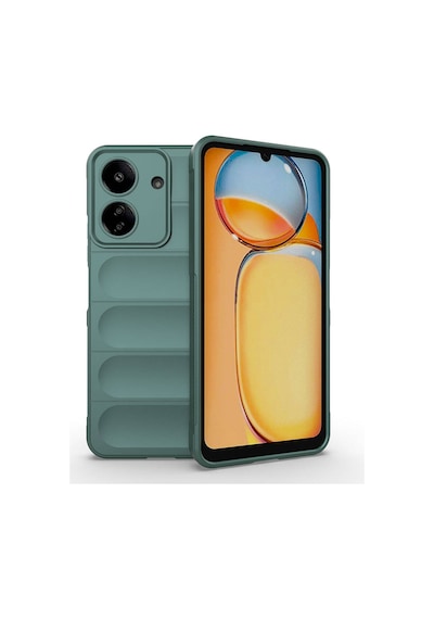 Xiaomi Poco C65 Kılıf Kamera Korumalı Esnek Silikon Parmak Şeritli Pazarplus Koyu Yeşil