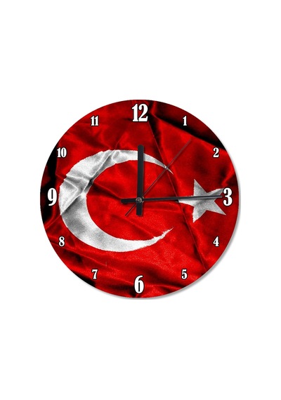 Dalgalanan Türk Bayrağı Dekoratif Duvar Saati (407685017) Çok Renkli
