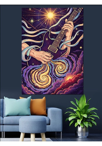 Soyut Mor Spiral Sanat Ve Gitarist Dekoratif Kanvas - Mdf Ahşap Tablo