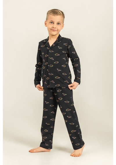 Rolypoly Erkek Çocuk Colorful Dinos Siyah Gömlek Pijama Takımı Rp3867-c-v2 Rp3867-c-v2