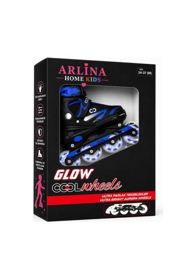 4 Teker Led Işıklı Ayarlana Bilir Glow Paten Mavi 30-33
