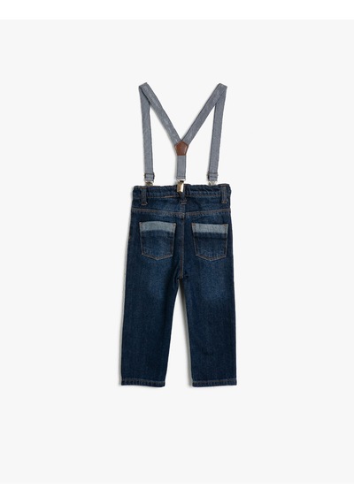 Koton Pamuklu Pantolon Askılı Kot Pantolon Orta İndigo 1kmb48846zd