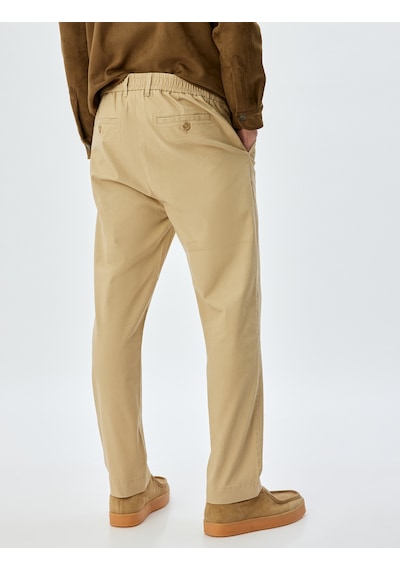 Koton Chino Pantolon Gabardin Cep Detaylı Düğmeli Pamuklu Bej 5wam40038hw Ekru
