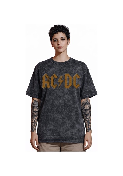 Tasarım Ac Dc Rock Metal Müzik Grubu Sırt Baskılı Unisex Oversize Siyah