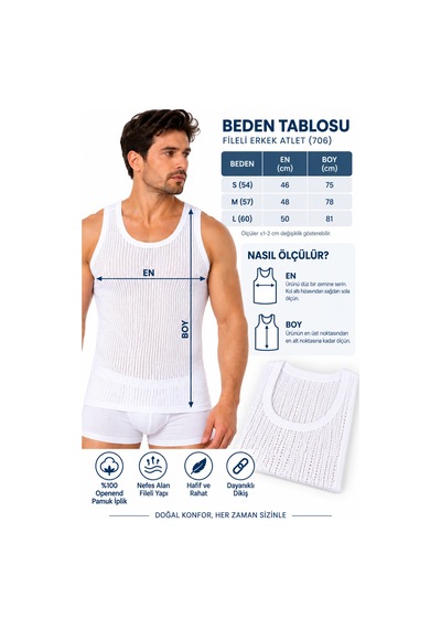 Westicgiyim Erkek Fileli Atlet 6 Lı Paket %100 Openend Pamuk Nefes Alan Beyaz Erkek İç Giyim Atlet S-m-l