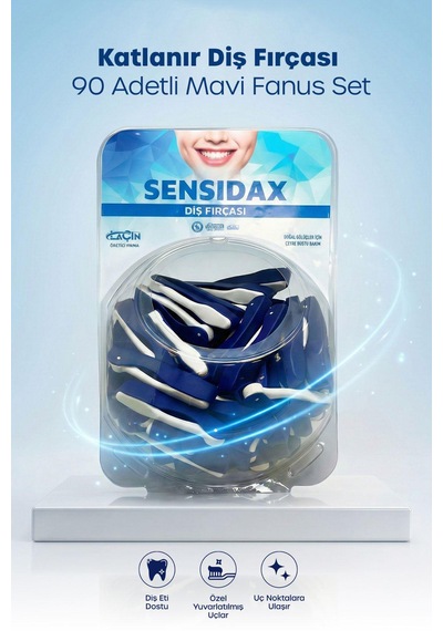 Sensidax Katlanır Diş Fırçası Klinikler Eczaneler 90 Adetli Mavi Fanus Set
