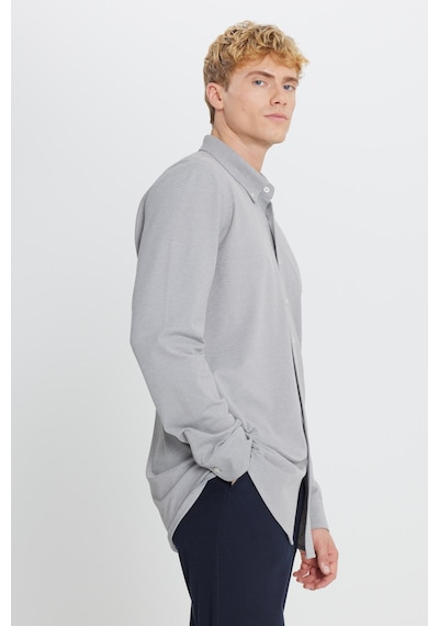 AC&Co / Altınyıldız Classics Erkek Grı Pamuklu Tailored Slim Fit Dar Kesim Düğmeli Yaka Örme Gömlek Gri