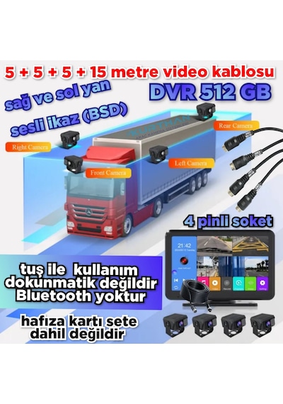 4 Kameralı 4k Ultra Hd 512 Gb Dvr-usb-bsd Monitör Seti 12 - 24 Volt