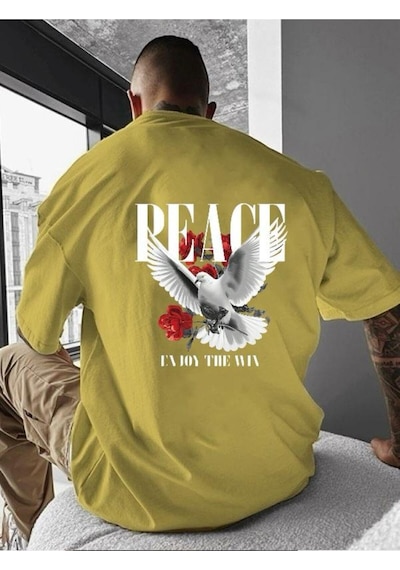 Peace Baskılı Oversize Tişört Sari