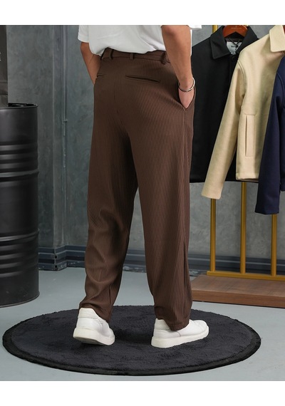 Modefendi Fitil Desen Baggy Pantolon Kahverengi
