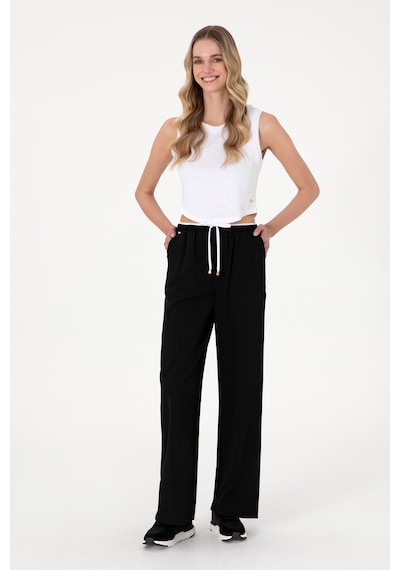 U.S. Polo Assn. Kadın Siyah Bel Detaylı Loose Fit Kanvas Pantolon 50309118-VR046