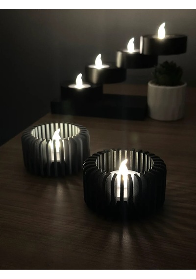 3d Baskı Modern Çizgili Mumluk - Tealight Mumluk 1 Adet -gri Diğer