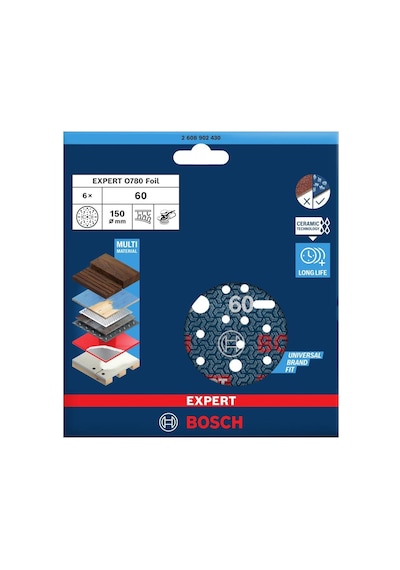 Bosch Expert O780 150 Mm 60 Kum 6'lı Cırtlı Folyo Zımpara Diski 2608902430