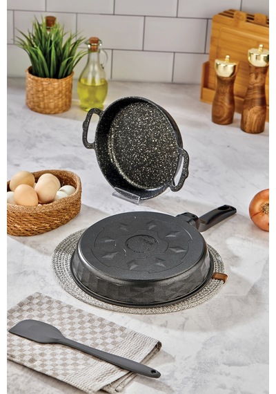 Polochef Kristal Tava Ve Sahan Set Granit Siyah