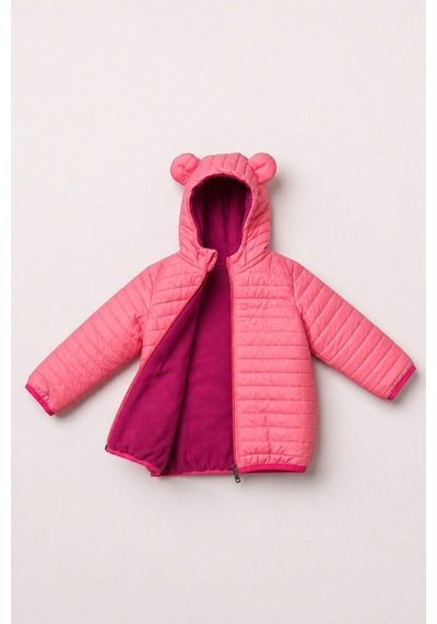 Mnk Baby & Kids Kız Çocuk Kapüşonlu İçi Polarlı Fermuarlı Şişme Mont M00859 Pembe