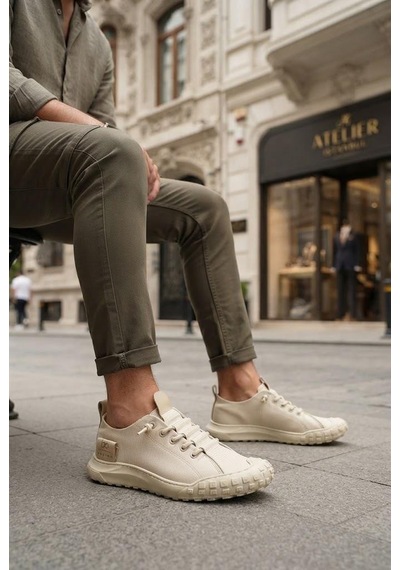 Fort 2065 Bst Rahat Esnek Lastik Bağcıklı Sneaker Erkek Ayakkabı Bej