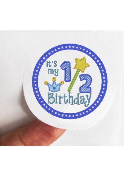 48 Adet 4 Cm Mavi Half Birthday Baskılı Mat Etiket Sticker - Yarım Yaş Doğum Günü