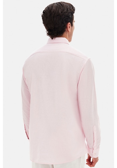 D'S Damat Ds Damat Comfort Pembe Düğmeli Yaka Rahat Kesim Keten Görünümlü %100 Pamuk Gömlek 2hc02ort64265 Pembe