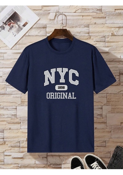 Nyc Baskılı Unisex Oversize Tshirt Lacivert