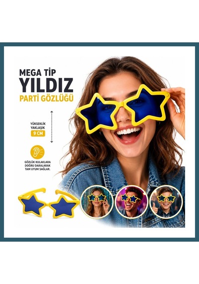 Bezos Mega Tip Yıldız Parti Gözlüğü Sarı Renk Ob Diğer