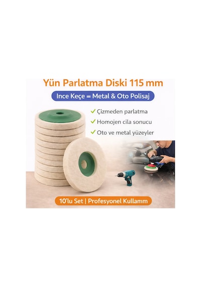 Senbang Yün Parlatma Diski 115 Mm 10 Lu Set İnce Keçe Polisaj Diski Metal Ve Oto Cila
