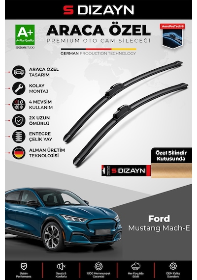 S-dizayn Ford Mustang Mach-e Ön Cam Silecek Seti 2021 Üzeri Premium Araca Özel 60-40 Cm A+ Kalite