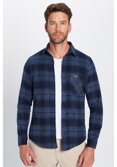 Tudors Erkek Slim Fit Dar Kesim Oduncu Tek Cep Kareli Kışlık Gömlek-32103 Çok Renkli