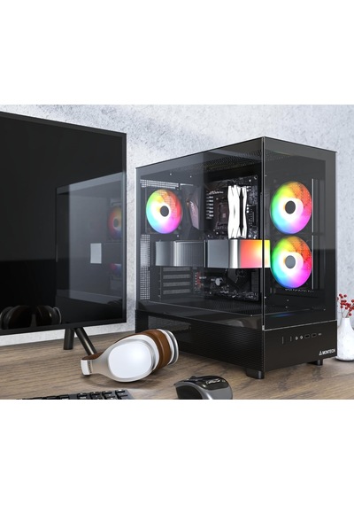Xr Cam Panel Oyuncu Kasası Siyah + Alpha 80+ Bronze 850w Atx 3.1 Gen5.1 Psu + 6 Port Fan & Argb Kontrolcü