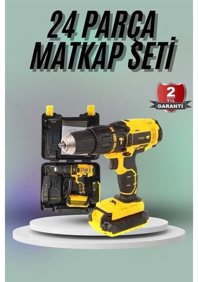 Matkap Seti 24 Parça Çift Bataryalı Darbeli Led Işıklı Vidalama - 5000