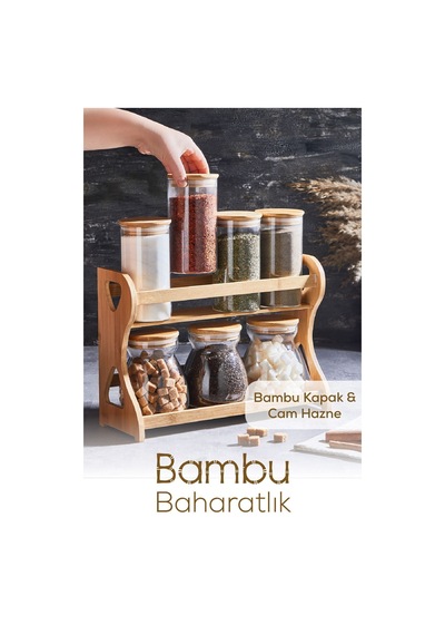 Vienev Bambu 7li Cam Baharatlık Standlı Ahşap