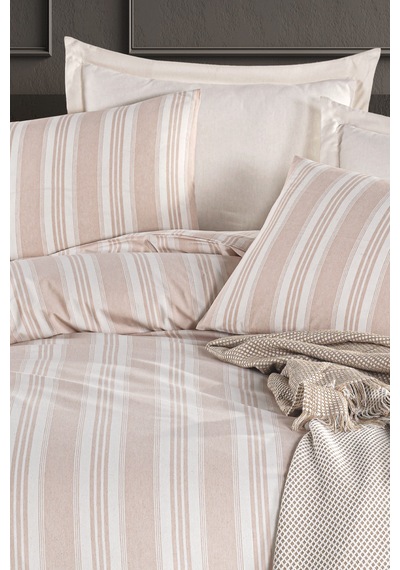 Eponj Home Sport Çizgili Nevresim Takımı Çift Kişilik Soft Line Bej Bej