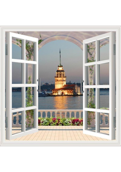 Pencere Poster Duvar Kağıdı Kız Kulesi Yapışkanlı Sticker N11.1351