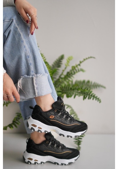 Tuğba Ortopedi 049 Kadın Rahat Sneaker Siyah/altın