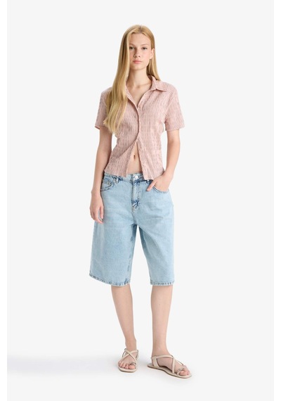Defacto Coool Fitted Dokulu Kısa Kollu Gömlek F4849ax25aupn153 Pembe