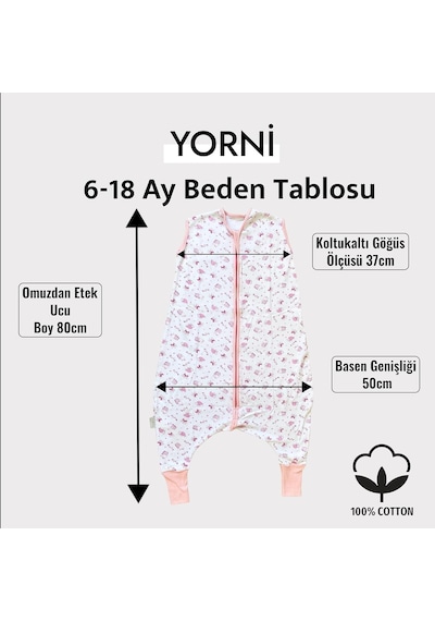 İnterlok Ayaklı Bebek Uyku Tulumu 6-18 Ay Çok Renkli