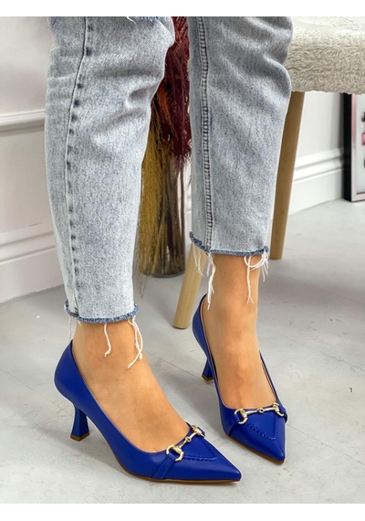 Ervanın Butiği Saks Mavi Cilt Mosscross Toka Detay Kadın Stiletto-3909