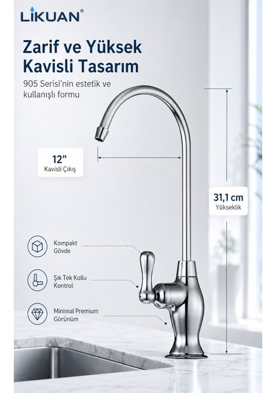 Ncp9053cp Nsf Uyumlu Krom Ro Su Arıtma Musluğu 12 Kavisli Premium Musluk Gümüş