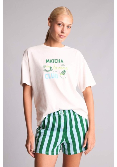 Defacto Oversıze Kısa Kollu 2li Yeşil Şortlu Pijama Takımı I0436ax26hsgn503 Yeşil-gn503