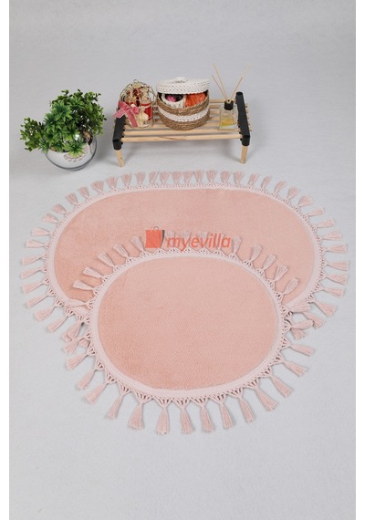 My Evilla Modern Simirna Dekoratif Peluş Oval 60x100-50x60 Ponpon Saçaklı Klozet Takımı