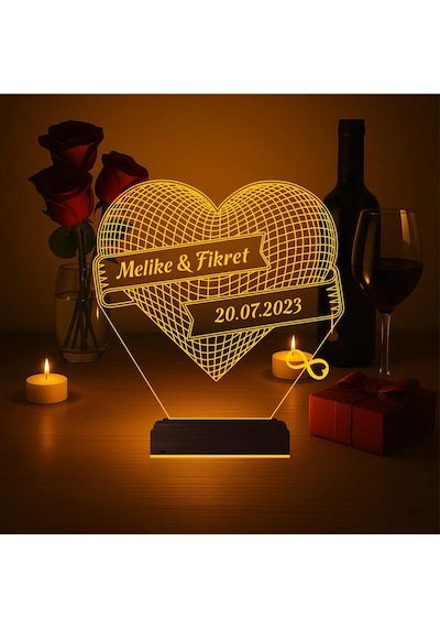Luvivia Kalp Sevgiliye Hediye Kişiye Özel 3d Lamba - Masa Gece Lambası V29