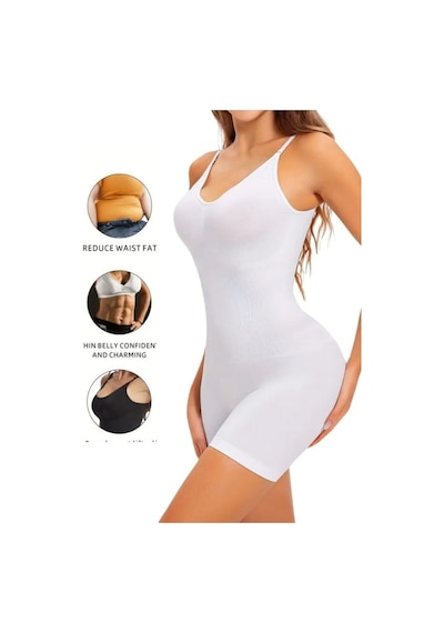 Momslab Kadın Toparlayıcı 2 Beden Küçülten Tam Boy Tulum Korse Beyaz1