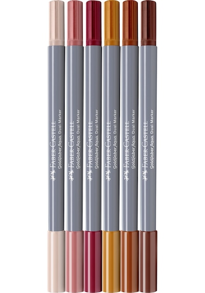 Faber-Castell Goldfaber Aqua Çift Uçlu Markör 6’lı Kaligrafi Boho, Fırça ve Fineliner Uç, Kalıcı Mürekkep