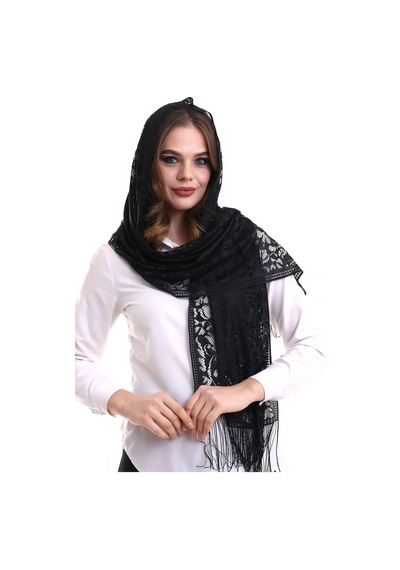 Narin Pamuk Tül Şal Siyah 60x160
