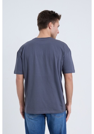 Velvoria Unisex Oversize Relaxed Summer Baskılı Antrasit Renk T-shırt