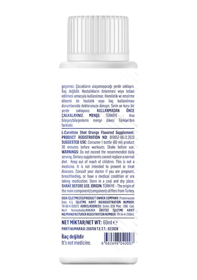 Proteinocean L-carnitine Shot - Portakal - 60ml - 12'li Kutu