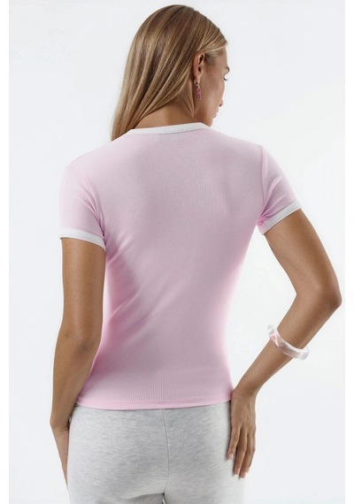 Hiccup Busem Fitilli Yuvarlak Yaka Kısa Kollu T-shirt Toz Pembe