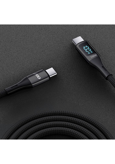 Juo 100W 5A Qc4.0 Dijital Led Ekranlı E-mark Çipli Usb Pd Type-c Hızlı Şarj ve Data Kablosu 1M