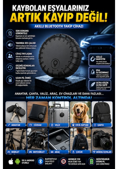 Akıllı Bluetooth Takip Cihazı Manyetik Konum Bulucu Apple iOS Android Uyumlu Anahtar Çanta Araç Evcil Hayvan Takip Tag Aboneliksiz 1